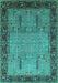 Machine Washable Oriental Turquoise Traditional Area Rugs, wshurb1379turq