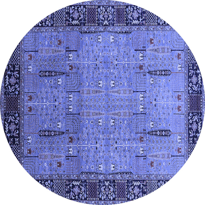 Round Machine Washable Oriental Blue Traditional Rug, wshurb1379blu