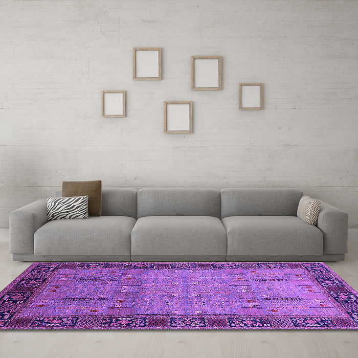 Machine Washable Oriental Purple Traditional Area Rugs in a Living Room, wshurb1379pur