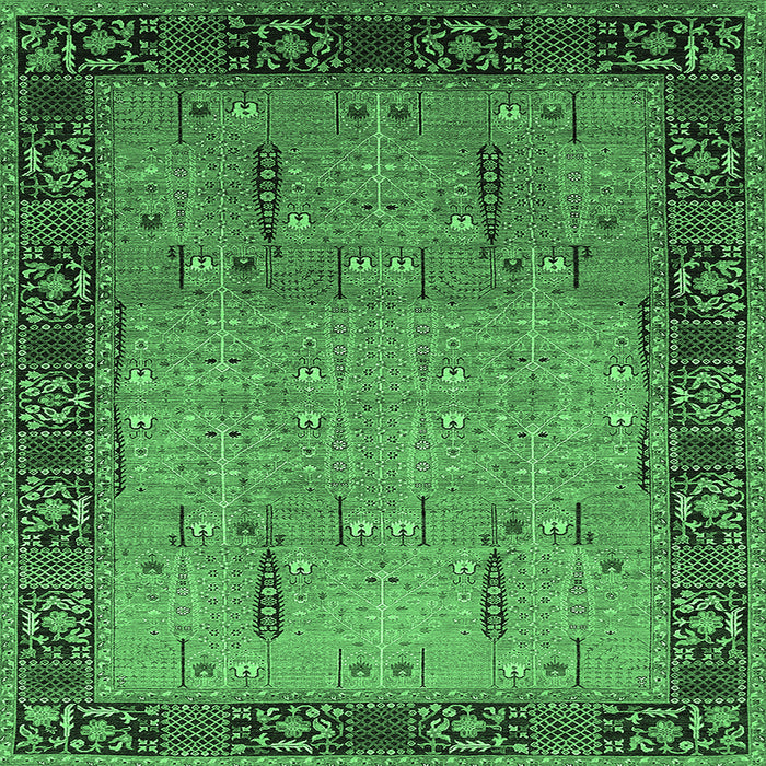 Square Oriental Emerald Green Traditional Rug, urb1379emgrn