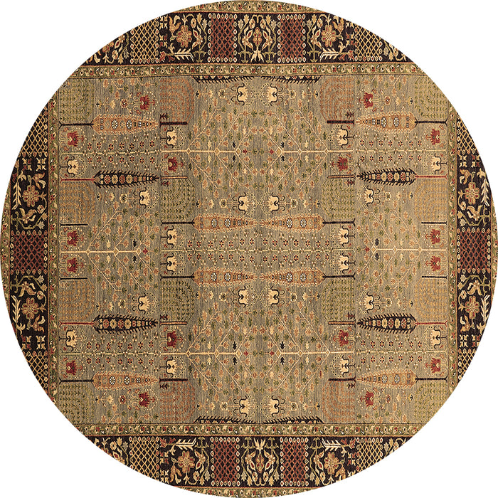 Round Machine Washable Oriental Brown Traditional Rug, wshurb1379brn