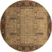 Round Machine Washable Oriental Brown Traditional Rug, wshurb1379brn