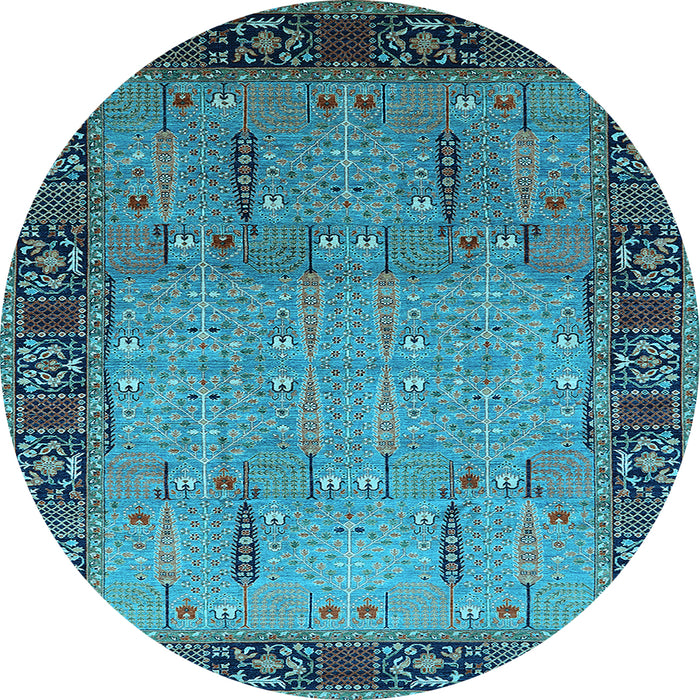 Round Oriental Light Blue Traditional Rug, urb1379lblu