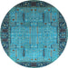 Round Oriental Light Blue Traditional Rug, urb1379lblu