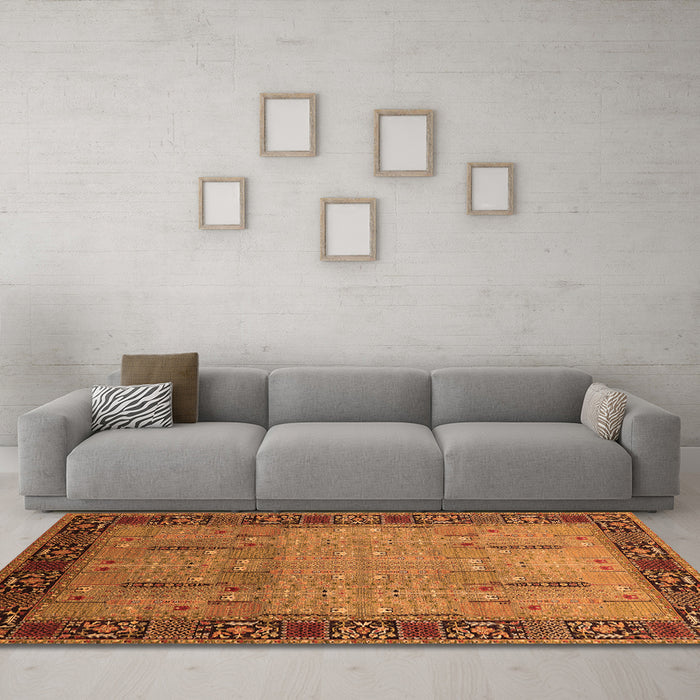 Machine Washable Oriental Orange Traditional Area Rugs in a Living Room, wshurb1379org
