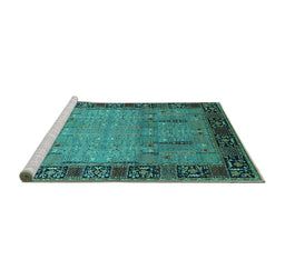Sideview of Machine Washable Oriental Turquoise Traditional Area Rugs, wshurb1379turq