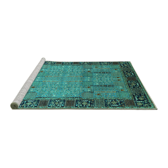 Sideview of Machine Washable Oriental Turquoise Traditional Area Rugs, wshurb1379turq