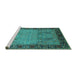 Sideview of Machine Washable Oriental Turquoise Traditional Area Rugs, wshurb1379turq