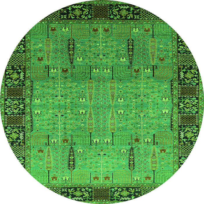 Round Oriental Green Traditional Rug, urb1379grn