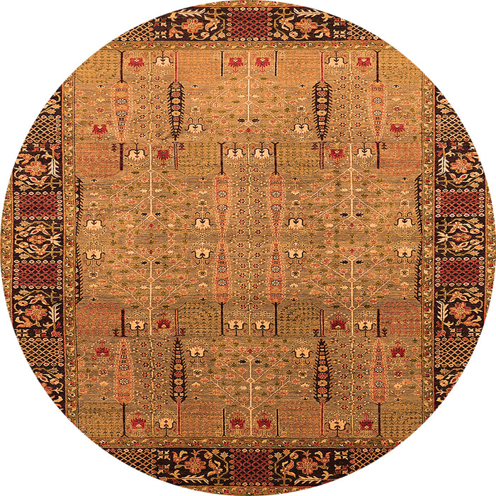 Round Machine Washable Oriental Orange Traditional Area Rugs, wshurb1379org