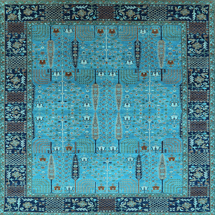 Square Machine Washable Oriental Light Blue Traditional Rug, wshurb1379lblu