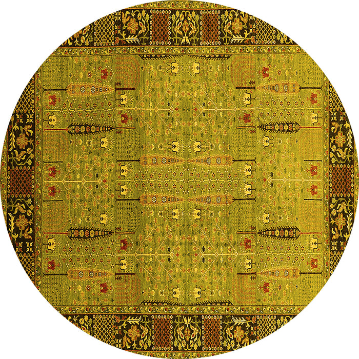 Round Oriental Yellow Traditional Rug, urb1379yw