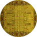 Round Oriental Yellow Traditional Rug, urb1379yw