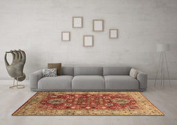 Machine Washable Oriental Brown Industrial Rug in a Living Room,, wshurb1380brn