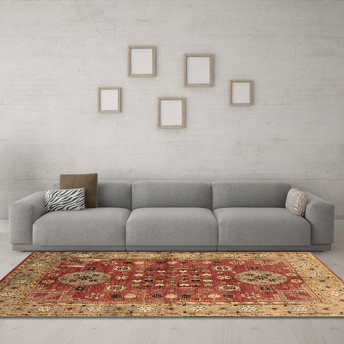 Machine Washable Oriental Brown Industrial Rug in a Living Room,, wshurb1380brn