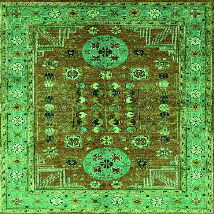 Square Machine Washable Oriental Green Industrial Area Rugs, wshurb1380grn
