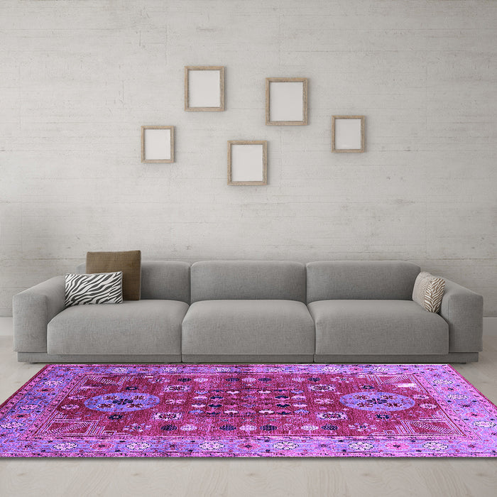 Machine Washable Oriental Purple Industrial Area Rugs in a Living Room, wshurb1380pur