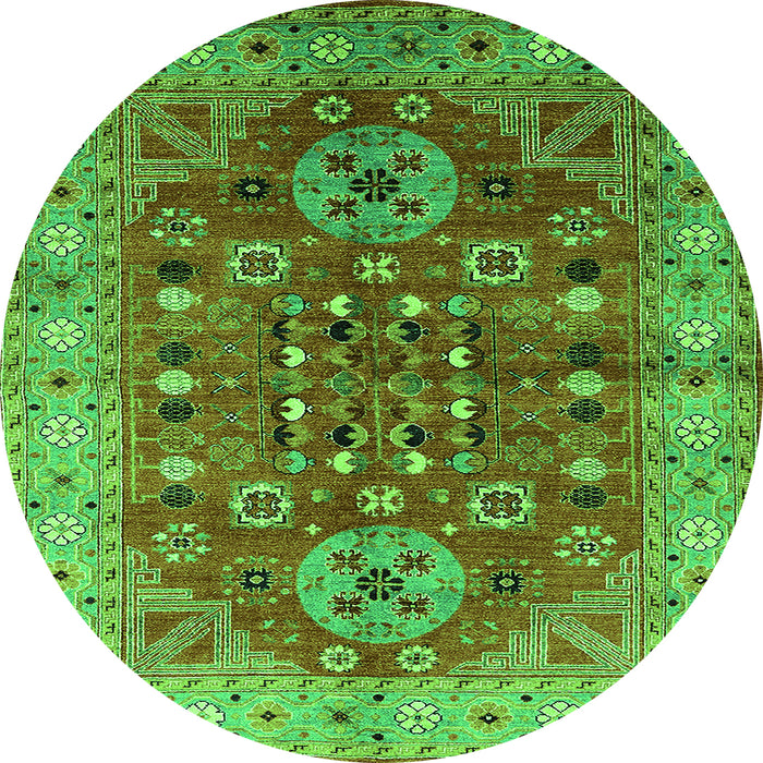 Round Machine Washable Oriental Green Industrial Area Rugs, wshurb1380grn