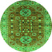 Round Machine Washable Oriental Green Industrial Area Rugs, wshurb1380grn