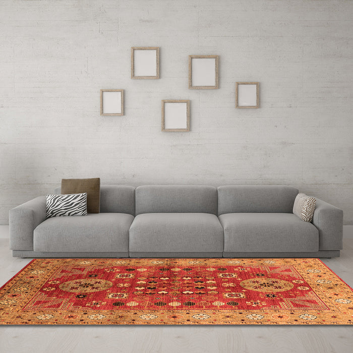 Machine Washable Oriental Orange Industrial Area Rugs in a Living Room, wshurb1380org