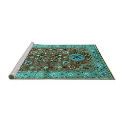 Sideview of Machine Washable Oriental Turquoise Industrial Area Rugs, wshurb1380turq