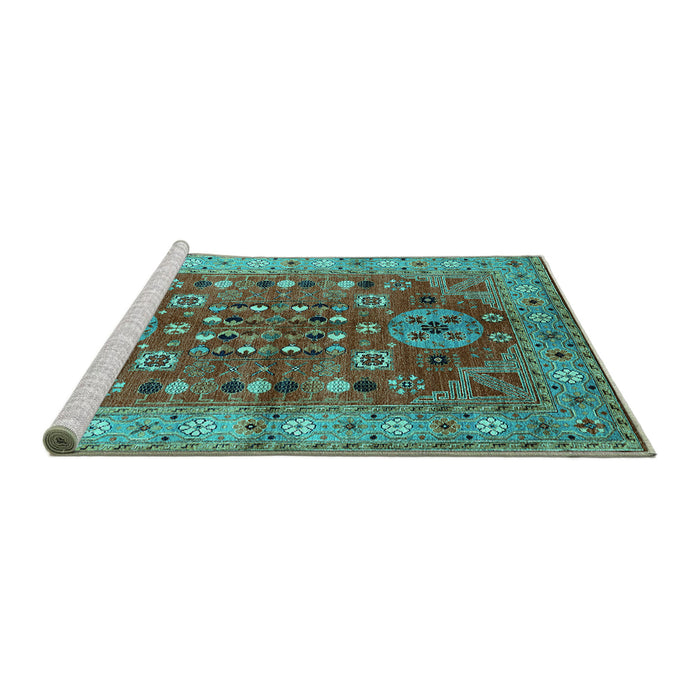 Sideview of Machine Washable Oriental Turquoise Industrial Area Rugs, wshurb1380turq