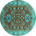 Round Oriental Turquoise Industrial Rug, urb1380turq