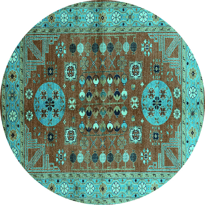 Round Machine Washable Oriental Turquoise Industrial Area Rugs, wshurb1380turq