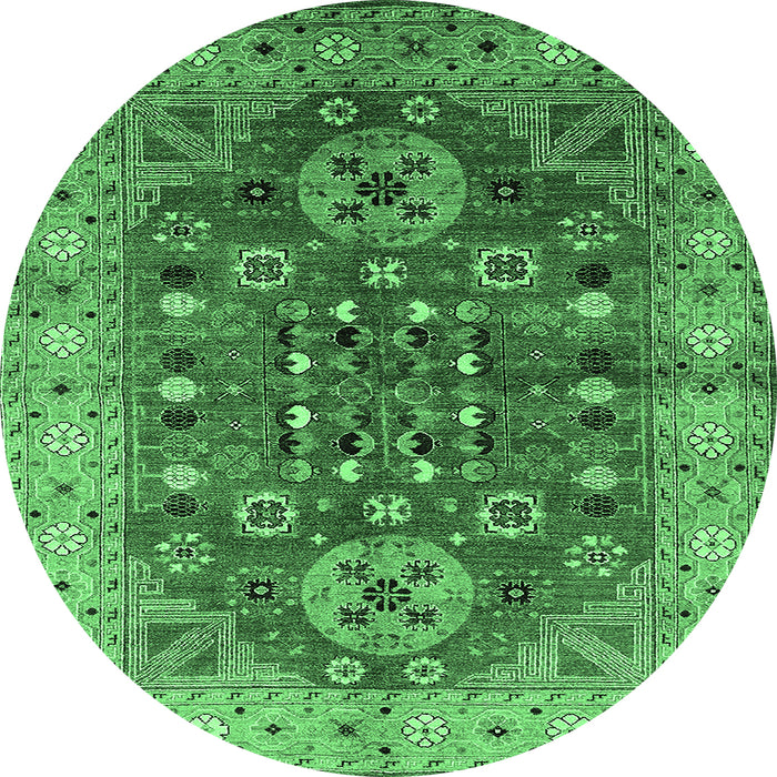 Round Machine Washable Oriental Emerald Green Industrial Area Rugs, wshurb1380emgrn