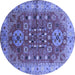 Round Machine Washable Oriental Blue Industrial Rug, wshurb1380blu