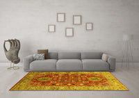 Machine Washable Oriental Yellow Industrial Rug, wshurb1380yw