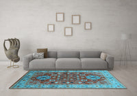 Machine Washable Oriental Light Blue Industrial Rug, wshurb1380lblu