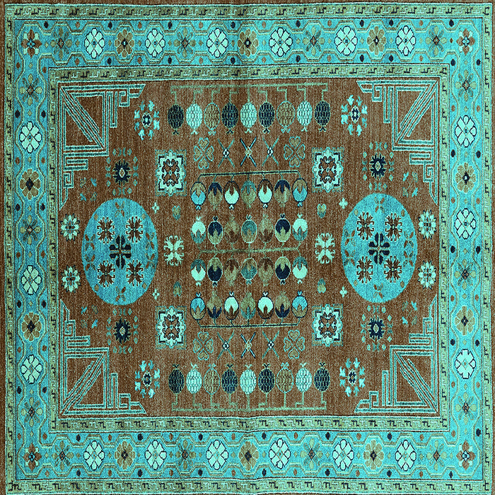 Square Machine Washable Oriental Turquoise Industrial Area Rugs, wshurb1380turq
