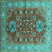 Square Machine Washable Oriental Turquoise Industrial Area Rugs, wshurb1380turq