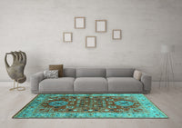 Machine Washable Oriental Turquoise Industrial Rug, wshurb1380turq