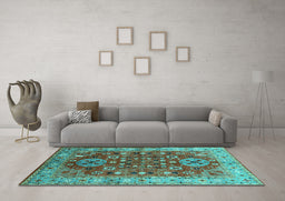 Machine Washable Oriental Turquoise Industrial Area Rugs in a Living Room,, wshurb1380turq