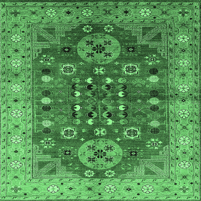 Square Machine Washable Oriental Emerald Green Industrial Area Rugs, wshurb1380emgrn