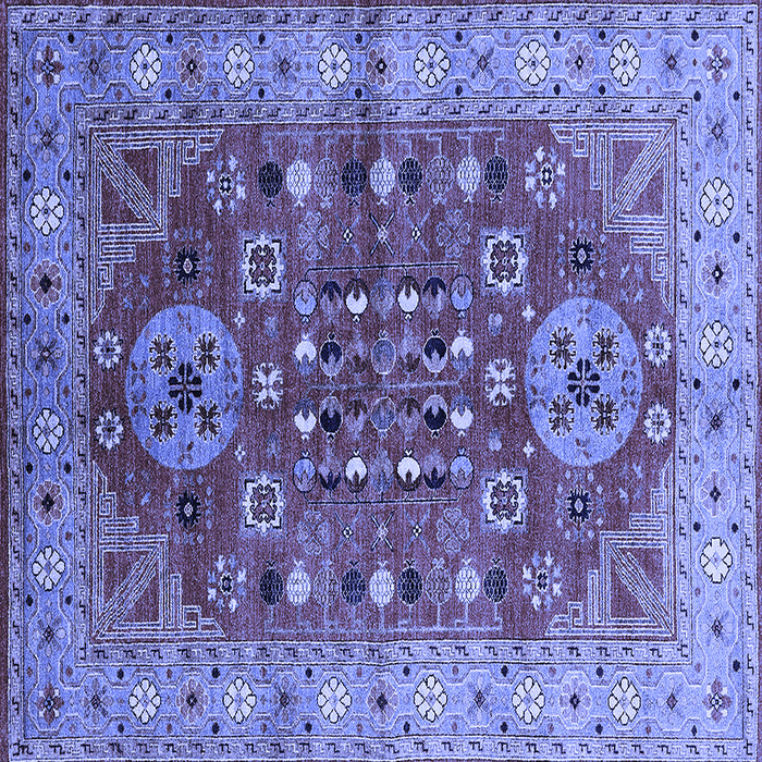 Square Machine Washable Oriental Blue Industrial Rug, wshurb1380blu