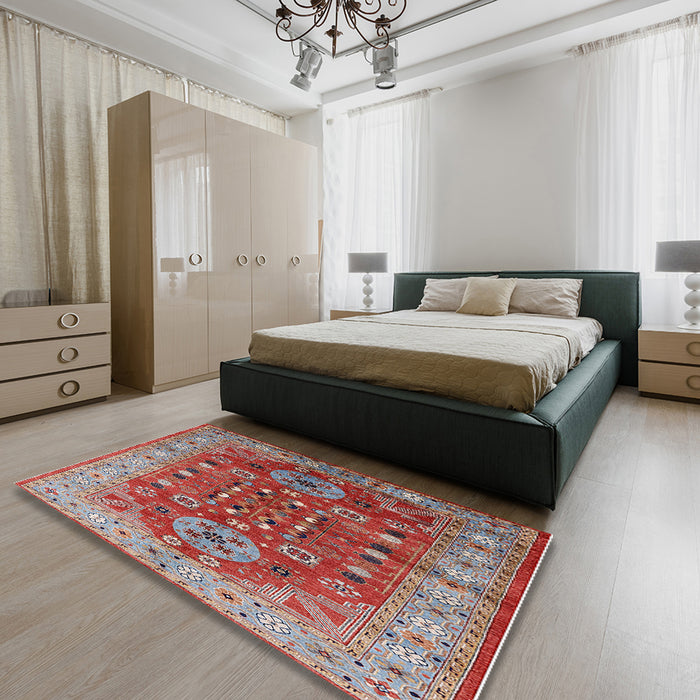 Machine Washable Industrial Modern Red Rug in a Bedroom, wshurb1380