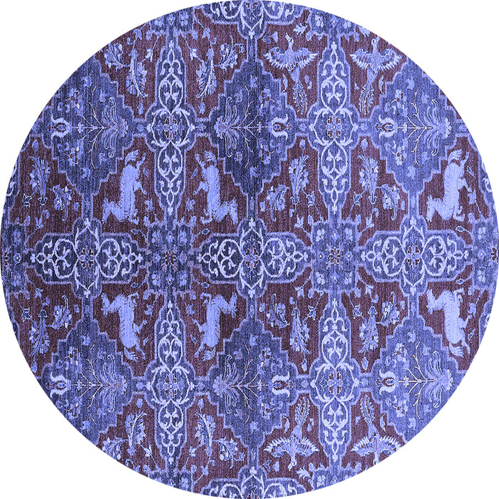 Round Oriental Blue Industrial Rug, urb1381blu