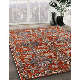 Mid-Century Modern Red Oriental Rug in Family Room, urb1381