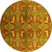 Round Machine Washable Oriental Yellow Industrial Rug, wshurb1381yw