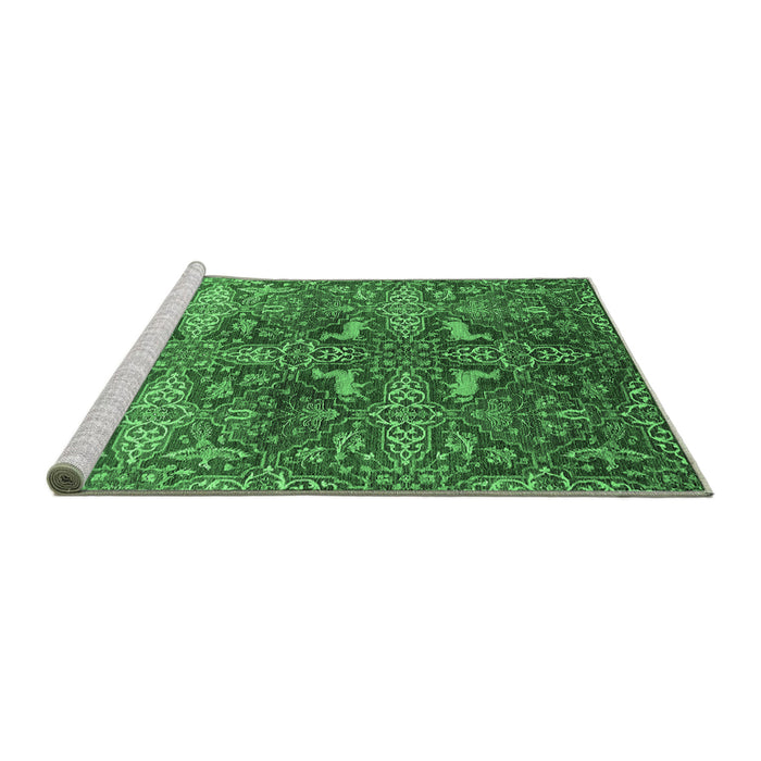 Sideview of Machine Washable Oriental Emerald Green Industrial Area Rugs, wshurb1381emgrn
