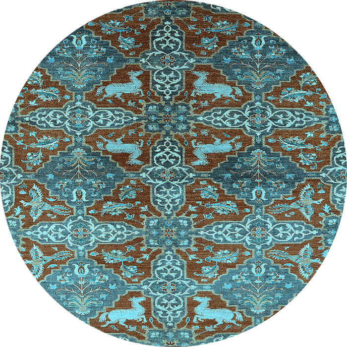 Round Machine Washable Oriental Light Blue Industrial Rug, wshurb1381lblu