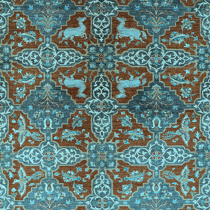 Machine Washable Oriental Light Blue Industrial Rug, wshurb1381lblu
