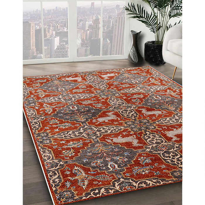 Mid-Century Modern Red Oriental Rug in Family Room, urb1381