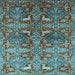 Square Machine Washable Oriental Light Blue Industrial Rug, wshurb1381lblu