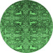 Round Oriental Emerald Green Industrial Rug, urb1381emgrn