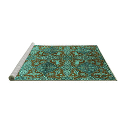 Sideview of Machine Washable Oriental Turquoise Industrial Area Rugs, wshurb1381turq