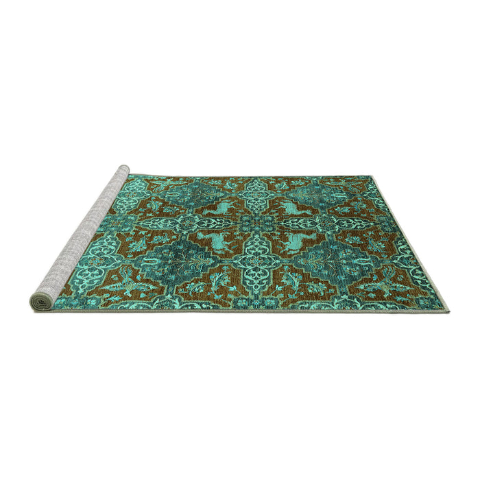 Sideview of Machine Washable Oriental Turquoise Industrial Area Rugs, wshurb1381turq